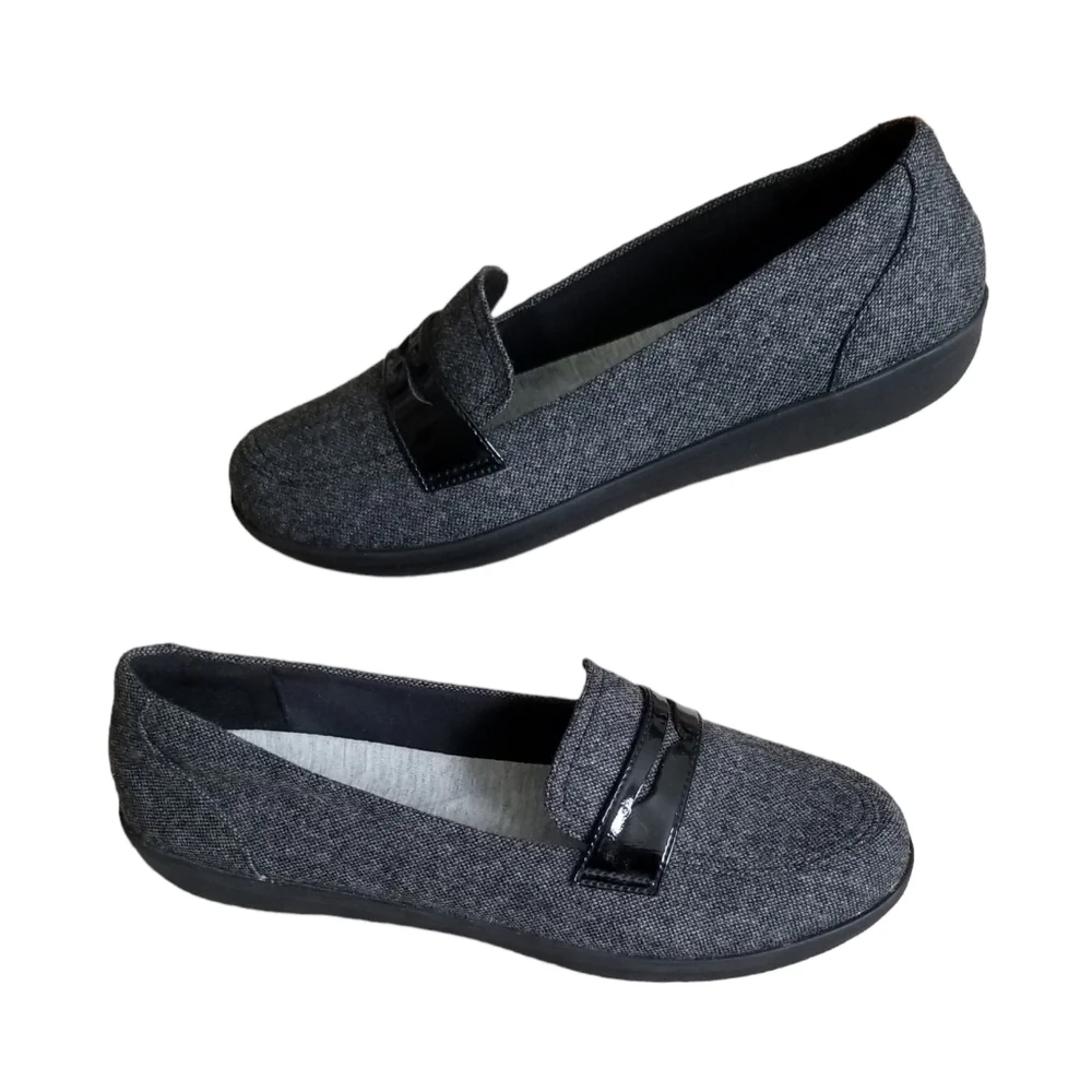 Clarks Cloudsteppers Ayla Form Womens 10M Grey Tweed Slip on Comfort Loafers